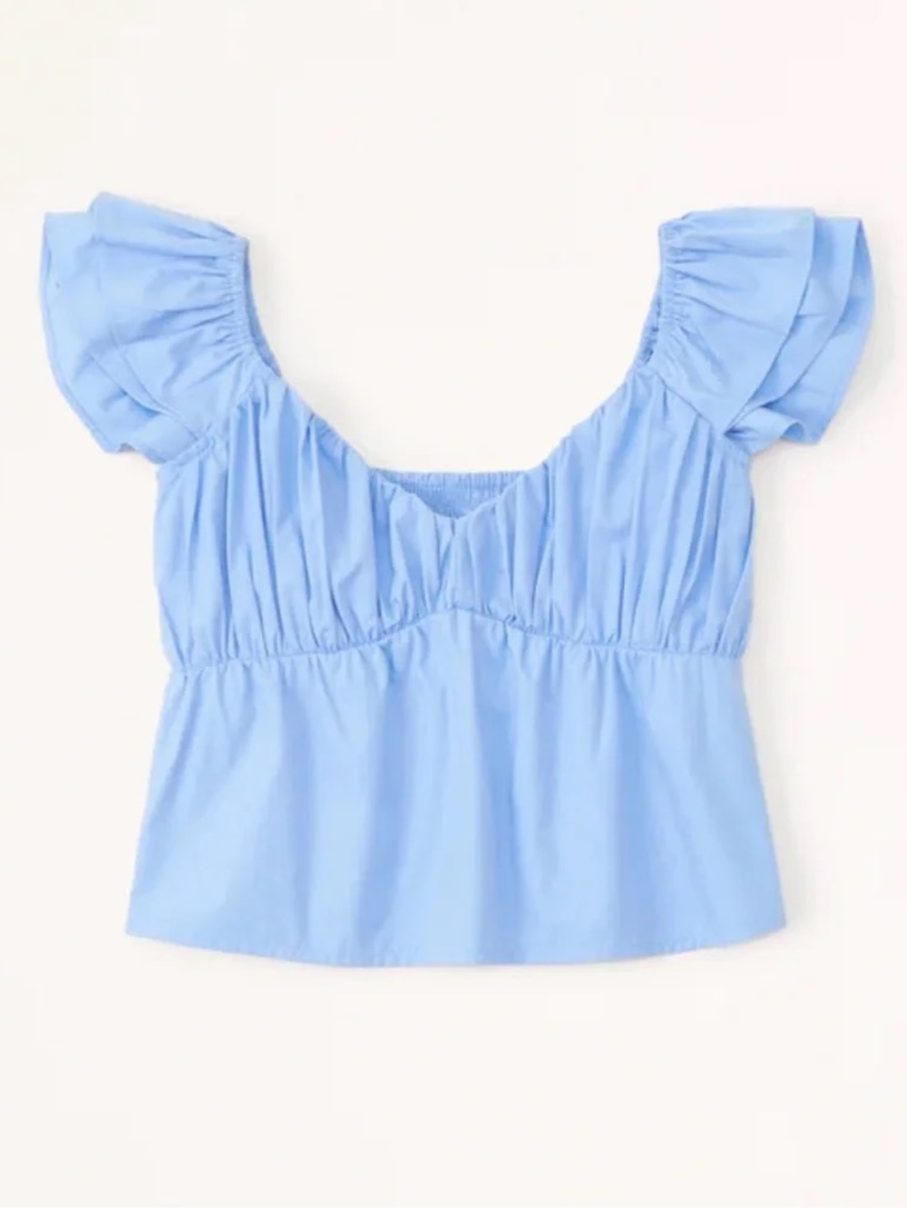 Abercrombie & Fitch Light Blue Ruffle-Sleeve poplin Blouse medium